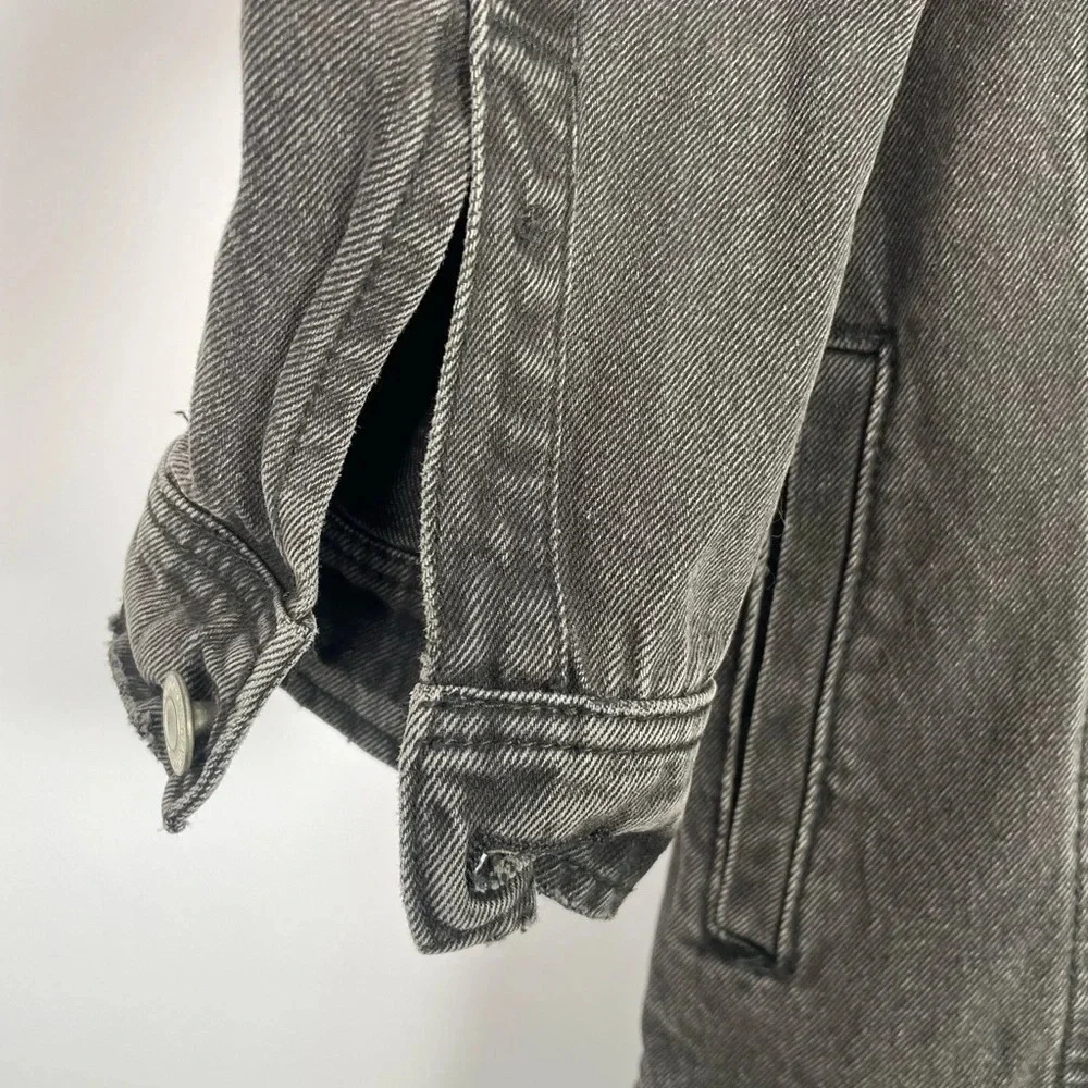 Charcoal Black Denim Jacket Oversized Size Small Distressed Grunge